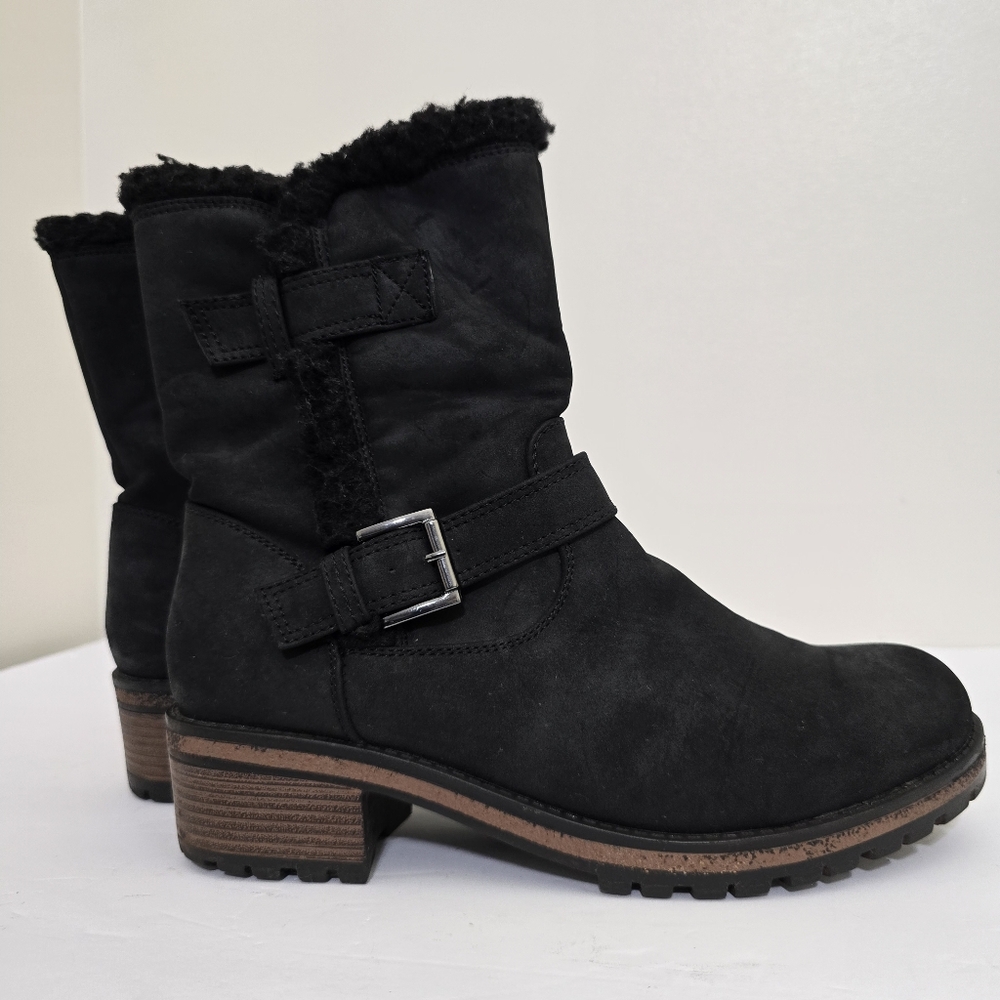 WANTED size 10 Faux Suede Faux Fur Trim Wooland Buckle Zip Boots‎ Black
